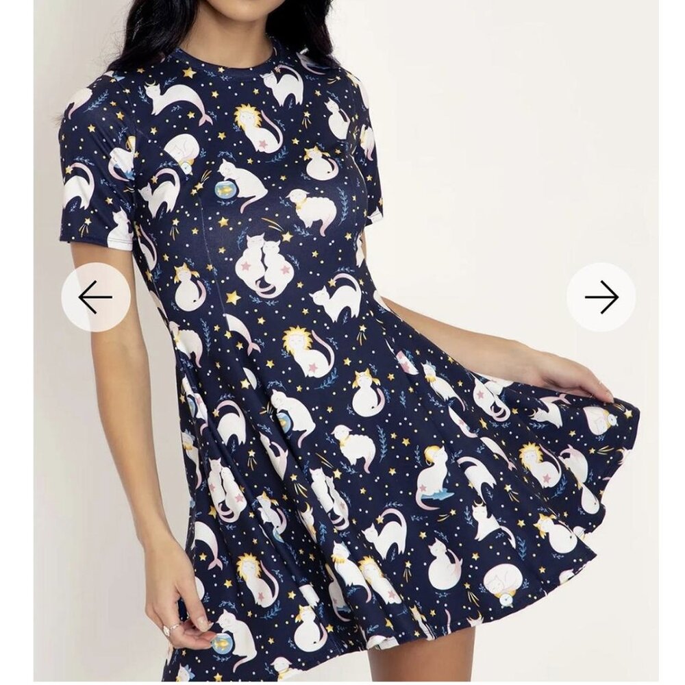 Blackmilk Elena Naylor Zodiac Cats Evil Tee Mini Dress Large Short Sleeve